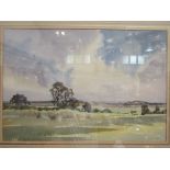 DOREEN ALLEN: A watercolour entitled "Across the field to Gun Hill and the Sea", signed lower right,