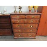A circa 1760 and later walnut and crossbanded yew chest of two over four graduating drawers,