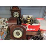 A small selection of bygone household items including mantel clock,