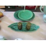 A 19th Century Mintons green dish and associated items