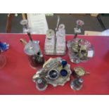 Mixed plated wares including cruet, candlesticks, waiter etc.