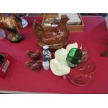 Mixed items including chicken egg basket, glass jug, Carlton plate etc.