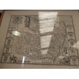 A framed and glazed map of Suffolk after John Speede,