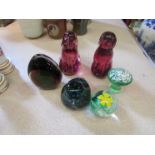 A collection of glass paper weights including Caithness and Wedgwood animals etc (6)