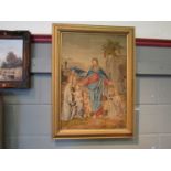 A 19th Century woolwork religious tapestry, framed,
