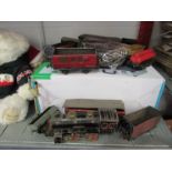 A collection of tinplate 0 gauge railway items including Fandor JK Co.