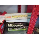 A boxed Merit chemistry set and Salter microscope set t