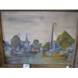 Two gilt framed oils of Italy and boating themes,