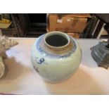 An Oriental blue and white ginger jar with external scenes,