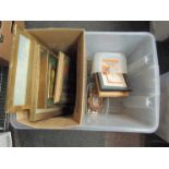 A box of small framed paintings, two ovals,