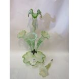 A green glass table epergne,