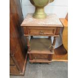A French walnut pot cupboard with marble top,