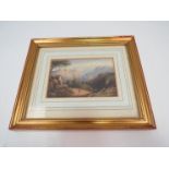 MISS M GALE (XIX): A miniature watercolour of mountain valley, framed and glazed, 7.