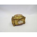 A Victorian gilt metal bijouterie box with mother-of-pearl detail to lid and sides,