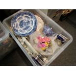 A box of mixed ceramics and glassware including posy and Royal Winton etc.