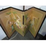 A Chinese folding screen with hand painted scenes of geisha girls, tears present,