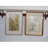 A pair of watercolours of "Lily" and "Laburnum", signed M.