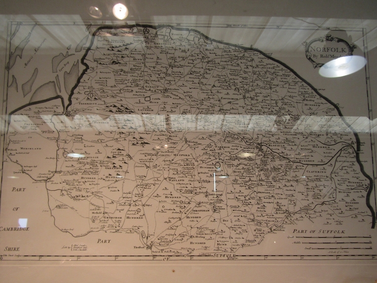 A framed and glazed map of Norfolk after Robert Morden,