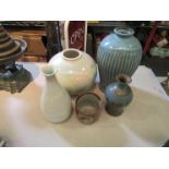 A collection of assorted studio pottery vases and yunomi (5)
