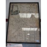 A framed and glazed map of Huntingdon by Emmanuel Bowen,