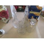 A pair of Brierley crystal diamond cut decanters with spier-shaped stoppers.