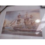 A limited edition pencil signed print of H.M.S. Trincomalee by K.W. Barton, no.