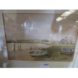 HANNAFORD (XX): A watercolour of rowing boats bedside estuary, signed lower left, 17.5cm x 26.
