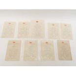 Nine White Star Line shipping menu cards 1927-1929, S.S. "Majestic", "Cedric" & "Regina", breakfast