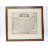 Robert Morden: 'Suffolk', engraved hand coloured map, circa 1695, approx 36 x 42cm,