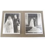 (Queen) Elizabeth and Prince Philip, two black and white wedding phtographs,