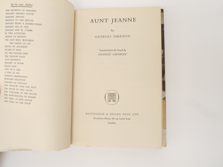 Georges Simenon: 'Aunt Jeanne', Kegan Paul, 1953, 1st UK edition, original cloth, dust wrapper, - Image 2 of 2