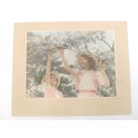 A large hand coloured photograph of the future Queen Elizabeth and Princess Margaret, circa 1940s,