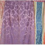 A 19th Century lavender silk panel with a panel of coral and blue ember line stipe 230cm x 128cm