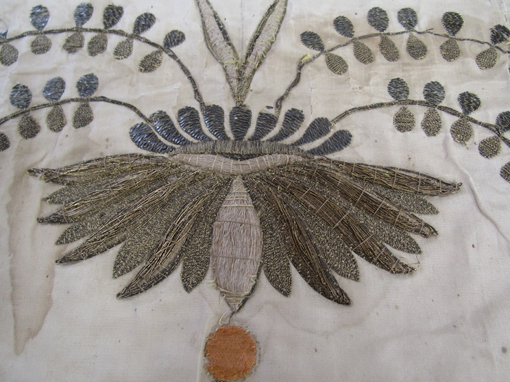 18th Century French gold thread embroidery on silk, possibly altar piece, delicate condition. - Image 6 of 9