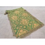 19th Century green silk and gold thread banner with bullion fringe,