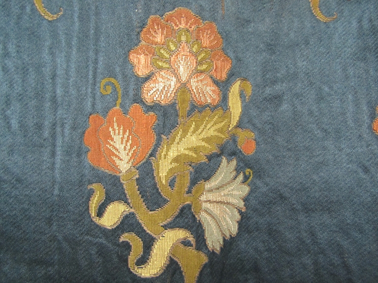 Indigo silk and wool tapestry Portière panels - transidual Aesthetic movement, Arts & Crafts period. - Image 4 of 4