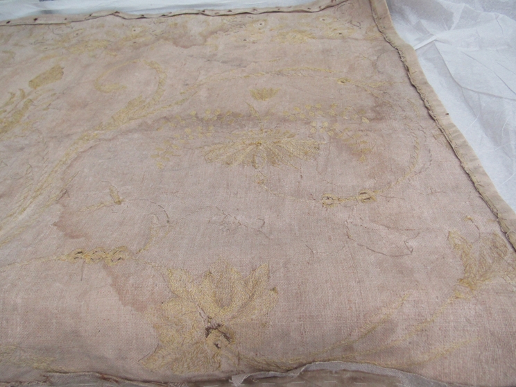 18th Century French gold thread embroidery on silk, possibly altar piece, delicate condition. - Image 9 of 9