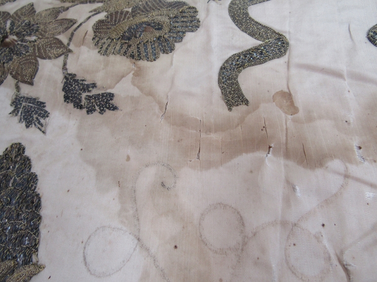 18th Century French gold thread embroidery on silk, possibly altar piece, delicate condition. - Image 5 of 9