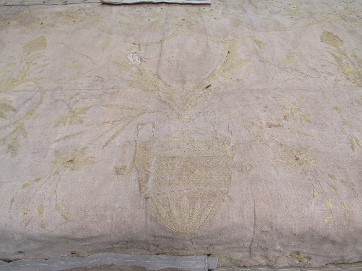 18th Century French gold thread embroidery on silk, possibly altar piece, delicate condition. - Image 7 of 9