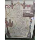 A modern framed and glazed coloured print of Cambridgeshire,