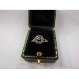 A gold cluster set diamond ring, stamped 18ct. Size L/M, 2.
