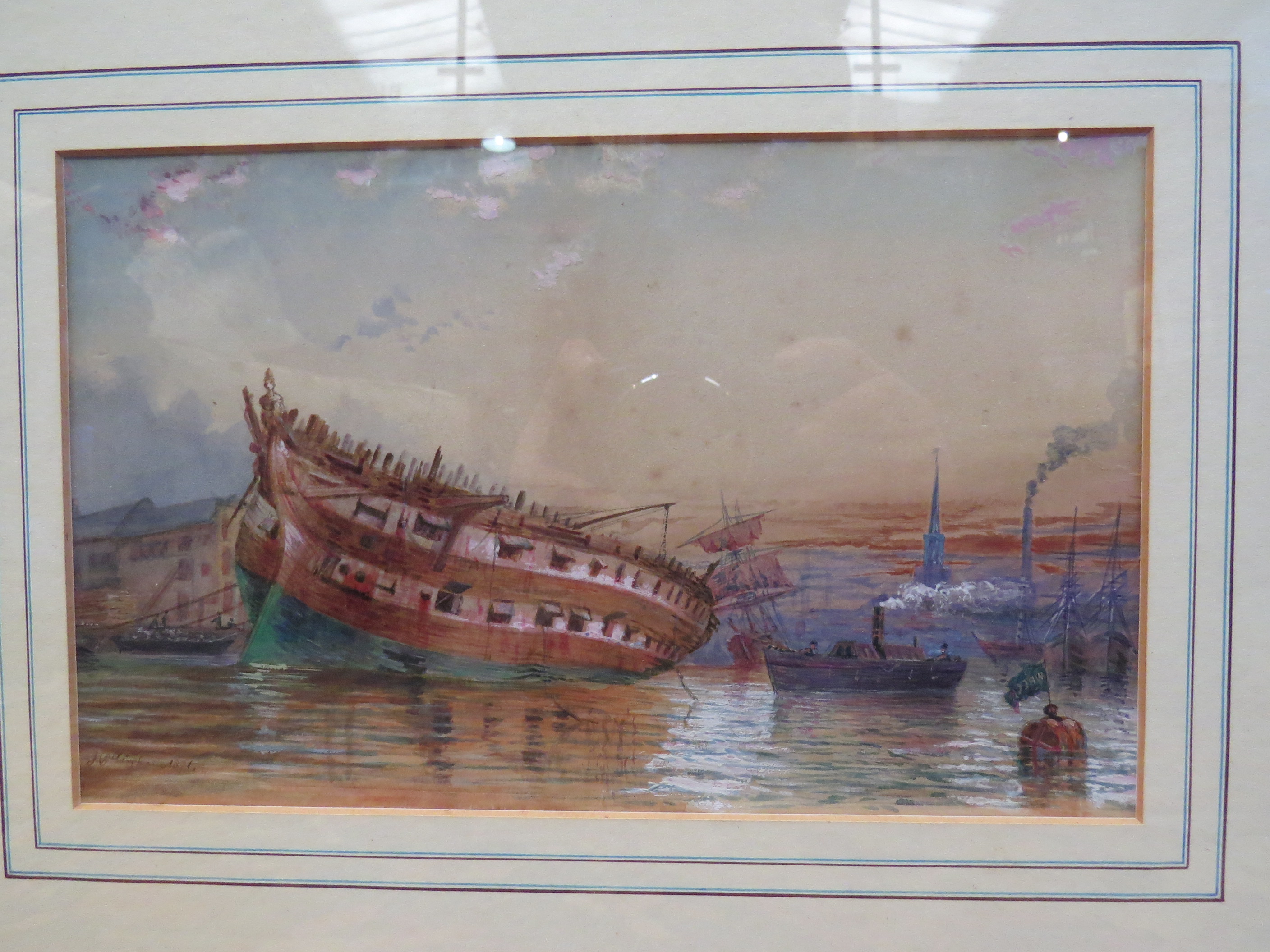 J.CALLINGHAM (act.1873-1879) A pair of framed and glazed watercolours, ships coming out of harbour. - Image 2 of 3