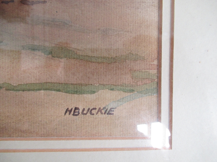 HARRY BUCKIE (Australian 1897-1982): A framed and glazed watercolour, Australian valley farm scene. - Image 3 of 4