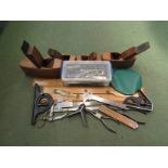 A selection of drawing instruments and planes etc