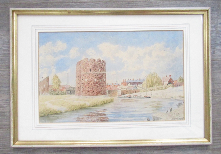 WILLIAM FREDERICK AUSTIN (1833-1899): A framed and glazed watercolour of Cow Tower, Norwich, 1870's. - Image 2 of 4