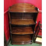 A Georgian style mahogany bow front waterfall bookshelf with single base drawer over bracket feet,