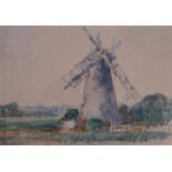 ARTHUR EDWARD DAVIES (1893-1989): A framed and glazed watercolour, Reedham Mill, Norfolk.
