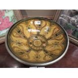 An Iznik style glazed decorative bowl with white metal rim and foot, 32cm diameter,