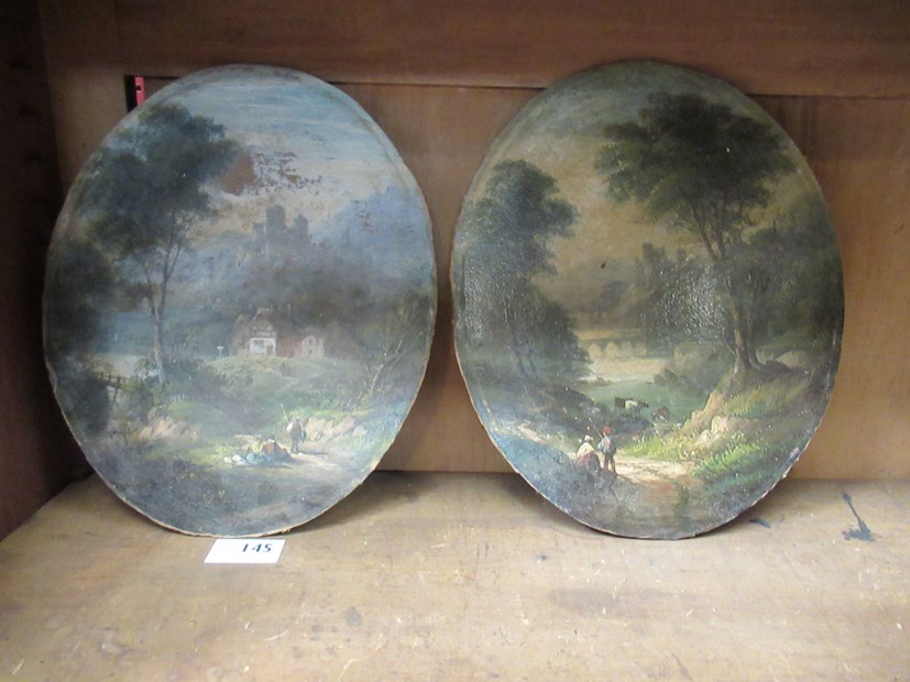 Two 19th Century oval oil on boards of landscapes, signed W.H C. - Image 2 of 2