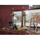 Silver and plated items including candlesticks, brushes, napkin rings,